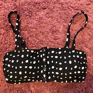 Black and White Printed Snap Front Bandeau Bikini